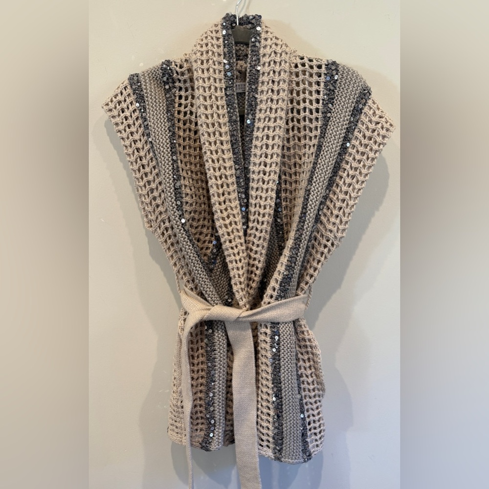 Brunello Cucinelli Sequin Embellished Jute Blend Cardigan, M